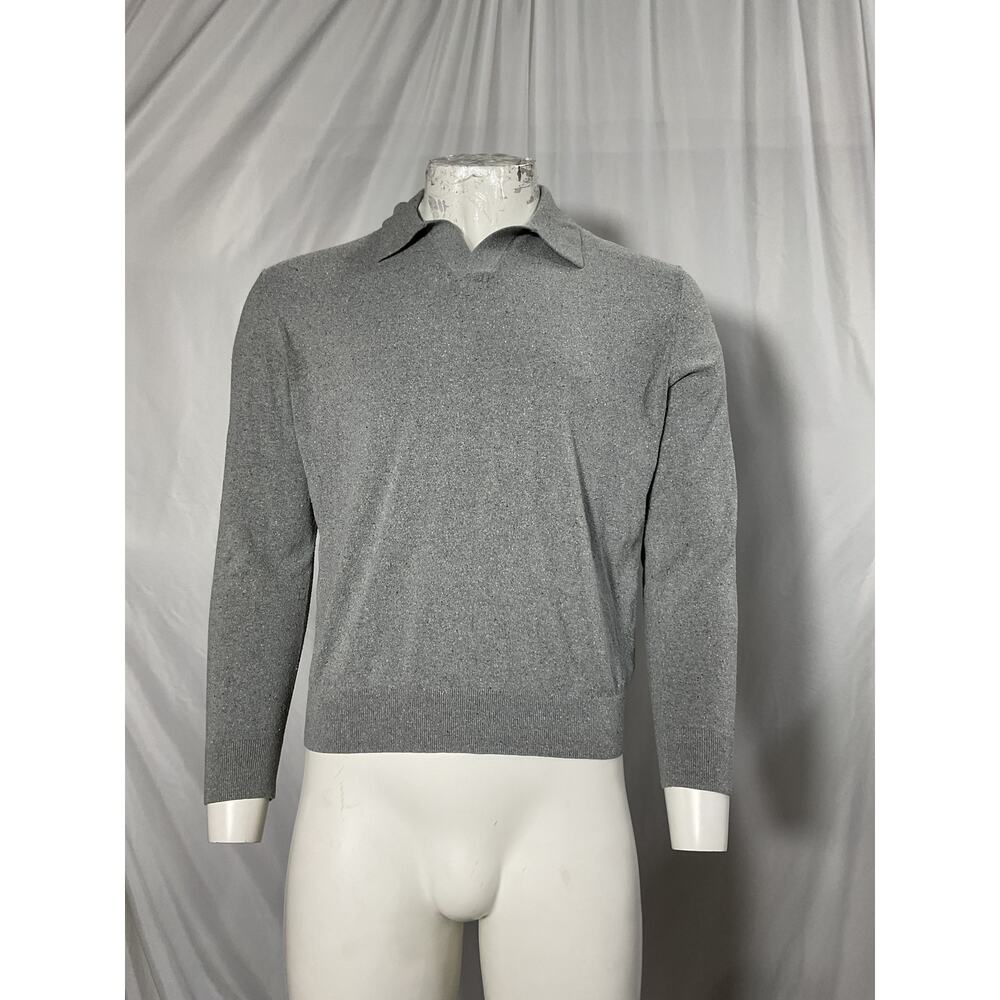 Cos Open-Collar Gray Knitted Silk Polo Shirt Size XL